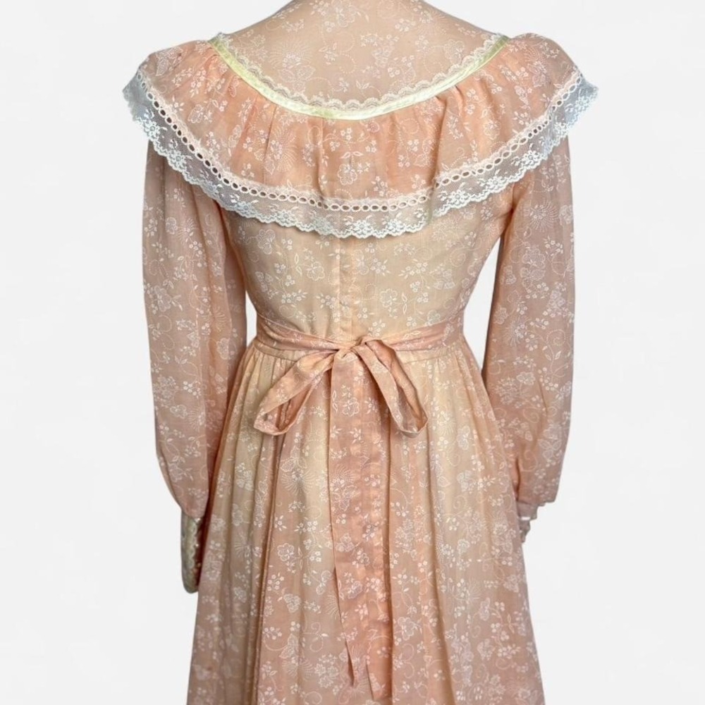 Vintage 70s Gunne Sax Pink Floral Prairie Dress Lace Ruffle Maxi Size 7 XS - Picture 4 of 7